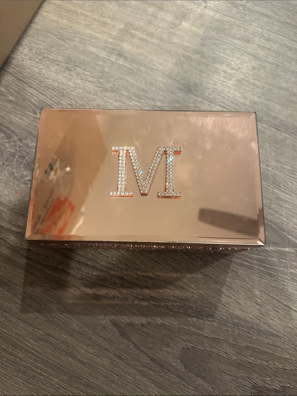 Sparkling Rose Gold Jewelry Box with Crystal 'M'